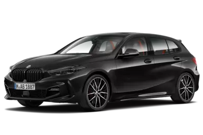 Ein schwarzer BMW 123 xDrive mit Alufelgen im 10-Speichen Design und Sport-Interieur.