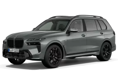 Ein freigestellter BMW X7 xDrive40d in der Farbe Skyscraper Grau metallic.