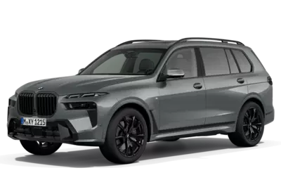 Ein freigestellter BMW X7 xDrive40d in der Farbe Skyscraper Grau metallic.