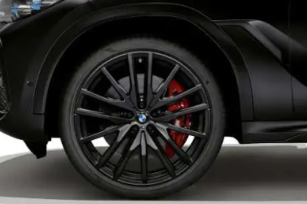 Die schwarzen Alufelgen eines BMW X6 xDrive40i M Sport im 15-Speichen Design.